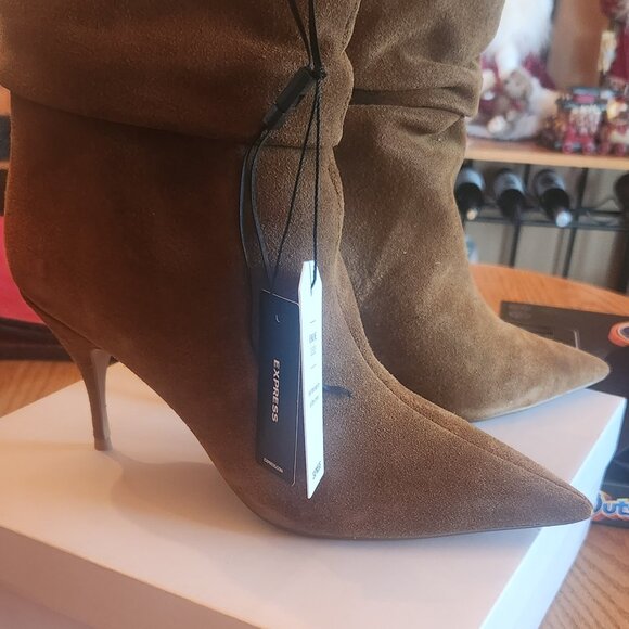 Brian Atwood X Express Suede Slouch Thin Heeled Boots size 10 - Picture 1 of 4